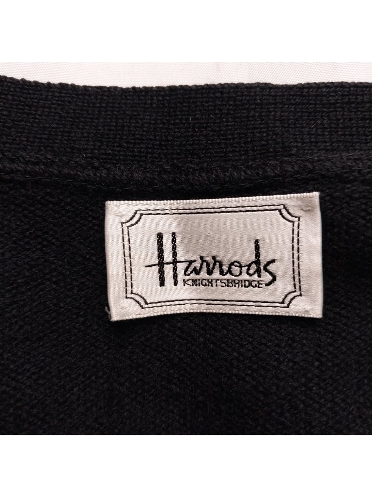 Vintage Harrods Black Knit Cardigan Sweater With Front Pockets Button Closure — image 4 of 4